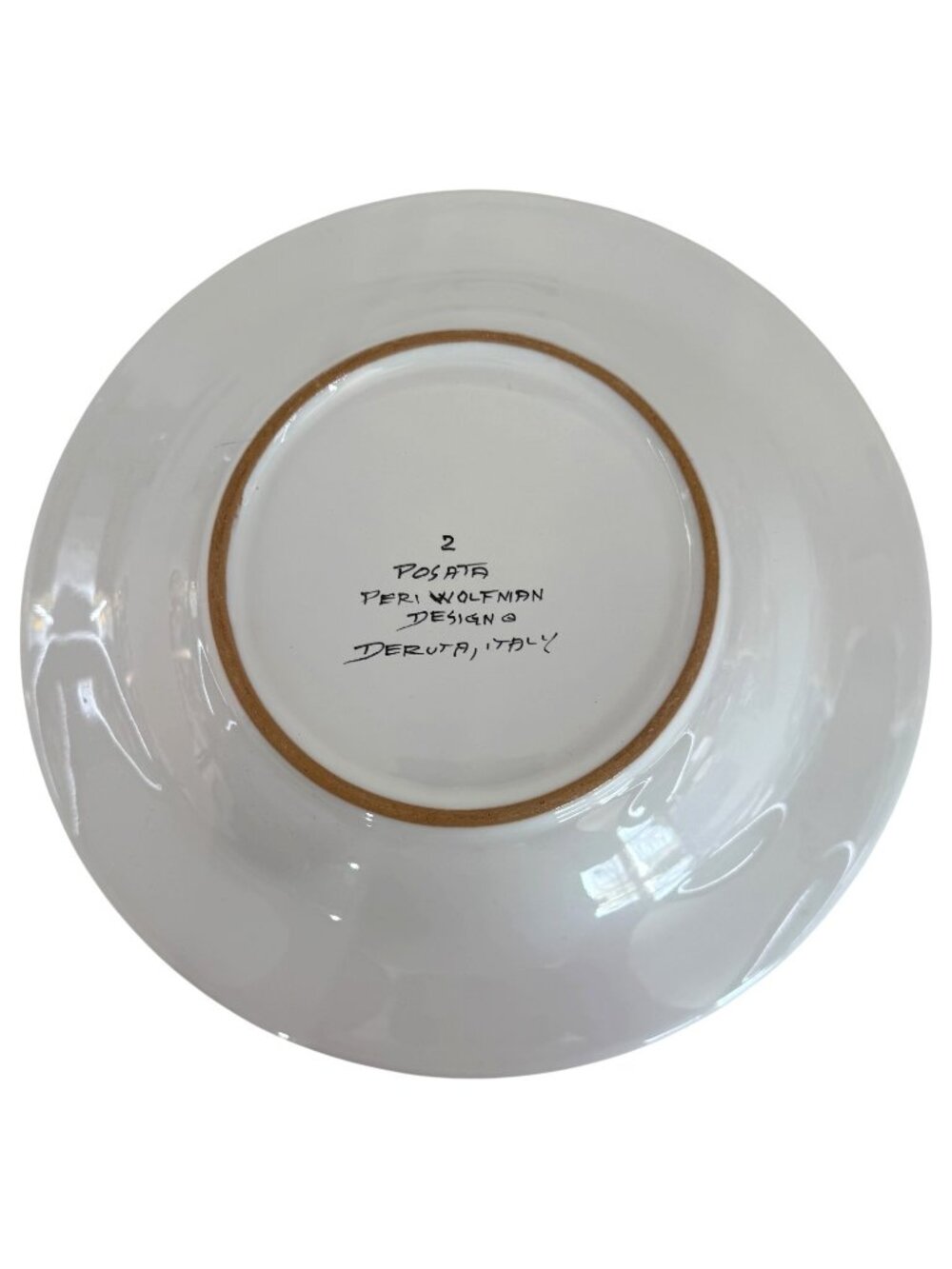 2 Peri Wolfman Posata Deruta Salad Soup Bowls Spoon Print Gold Rim Made In Italy - Picture 4 of 8